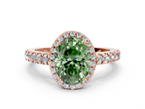 Rose gold Fancy Green Oval  Cut Halo Diamond Engagement Ring with Pave Band and Four-Prong Setting_29