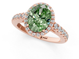 Rose gold Fancy Green Oval  Cut Halo Diamond Engagement Ring with Pave Band and Four-Prong Setting_30