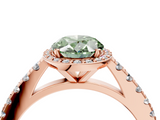 Rose gold Fancy Green Oval  Cut Halo Diamond Engagement Ring with Pave Band and Four-Prong Setting_33