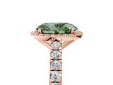 Rose gold Fancy Green Oval  Cut Halo Diamond Engagement Ring with Pave Band and Four-Prong Setting_34