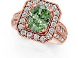 Rose gold Fancy Green Oval Cut Halo Diamond Engagement Ring with Pave Split Shank and Four-Prong Setting_1