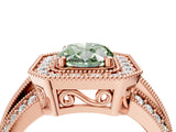 Rose gold Fancy Green Oval Cut Halo Diamond Engagement Ring with Pave Split Shank and Four-Prong Setting_4