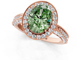Rose gold Fancy Green Oval Cut Halo Diamond Engagement Ring with Split Shank Band and Four-Prong Setting_1