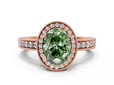 Rose gold Fancy Green Oval  Cut Halo Diamond Pave Band Ring with Four-Prong Setting_25