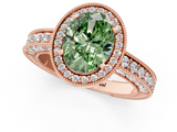 Rose gold Fancy Green Oval  Cut Halo Diamond Pave Band Ring with Four-Prong Setting_26