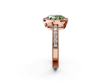 Rose gold Fancy Green Oval  Cut Halo Diamond Pave Band Ring with Four-Prong Setting_27