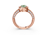 Rose gold Fancy Green Oval  Cut Halo Diamond Pave Band Ring with Four-Prong Setting_28