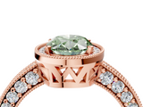 Rose gold Fancy Green Oval  Cut Halo Diamond Pave Band Ring with Four-Prong Setting_29