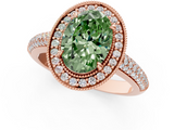 Rose gold Fancy Green Oval  Cut Halo Diamond Pave Band with Four-Prong Setting_38