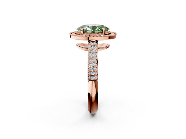 Rose gold Fancy Green Oval  Cut Halo Diamond Pave Band with Four-Prong Setting