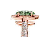 Rose gold Fancy Green Oval  Cut Halo Diamond Pave Band with Four-Prong Setting_42
