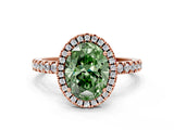 Rose gold Fancy Green Oval Cut Halo Diamond Pave Band with Prong Setting