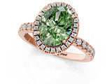 Rose gold Fancy Green Oval Cut Halo Diamond Pave Band with Prong Setting_1