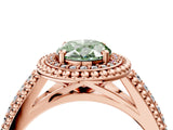 Rose gold Fancy Green Oval Cut Halo Diamond Ring with Beaded Split Shank and Four-Prong Setting_4