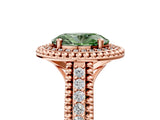 Rose gold Fancy Green Oval Cut Halo Diamond Ring with Beaded Split Shank and Four-Prong Setting_5