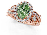 Rose gold Fancy Green Oval Cut Halo Diamond Ring with Milgrain and Bezel Accents on a Split Shank Band_13
