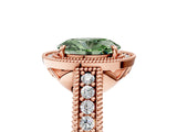 Rose gold Fancy Green Oval  Cut Halo Diamond Ring with Pavé Band and Four-Prong Setting_90