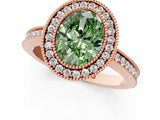 Rose gold Fancy Green Oval  Cut Halo Diamond Ring with Pavé Band and Milgrain Prong Setting_33