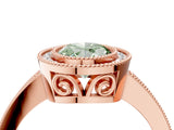 Rose gold Fancy Green Oval  Cut Halo Diamond Ring with Pavé Band and Milgrain Prong Setting_36