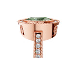 Rose gold Fancy Green Oval  Cut Halo Diamond Ring with Pavé Band and Milgrain Prong Setting_37