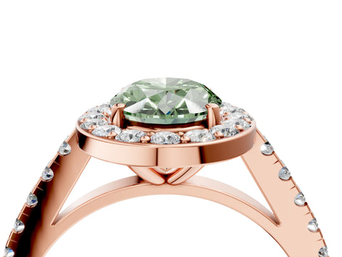 Rose gold Fancy Green Oval Cut Halo Diamond Ring with Pavé Band and Three-Prong Setting_4