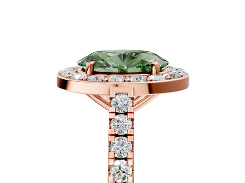 Rose gold Fancy Green Oval Cut Halo Diamond Ring with Pavé Band and Three-Prong Setting_5