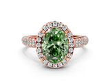 Rose gold Fancy Green Oval Cut Halo Diamond Ring with Pavé Band