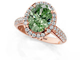Rose gold Fancy Green Oval Cut Halo Diamond Ring with Pavé Band_1
