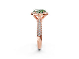 Rose gold Fancy Green Oval Cut Halo Diamond Ring with Pavé Band_2