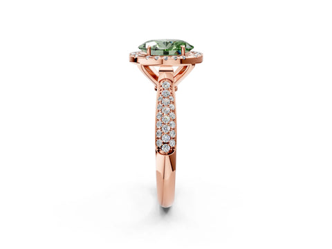 Rose gold Fancy Green Oval Cut Halo Diamond Ring with Pavé Band_2