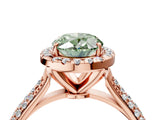 Rose gold Fancy Green Oval Cut Halo Diamond Ring with Pavé Band_4
