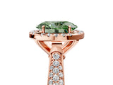 Rose gold Fancy Green Oval Cut Halo Diamond Ring with Pavé Band_5