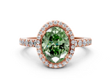 Rose gold Fancy Green Oval  Cut Halo Diamond Ring with Pave Band and Four-Prong Setting_24