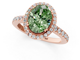 Rose gold Fancy Green Oval  Cut Halo Diamond Ring with Pave Band and Four-Prong Setting_25