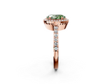 Rose gold Fancy Green Oval  Cut Halo Diamond Ring with Pave Band and Four-Prong Setting_26