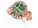 Rose gold Fancy Green Oval  Cut Halo Diamond Ring with Scrollwork Band and Four-Prong Setting_134