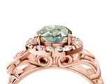 Rose gold Fancy Green Oval  Cut Halo Diamond Ring with Scrollwork Band and Four-Prong Setting_137