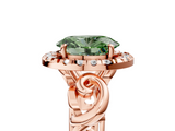 Rose gold Fancy Green Oval  Cut Halo Diamond Ring with Scrollwork Band and Four-Prong Setting_138