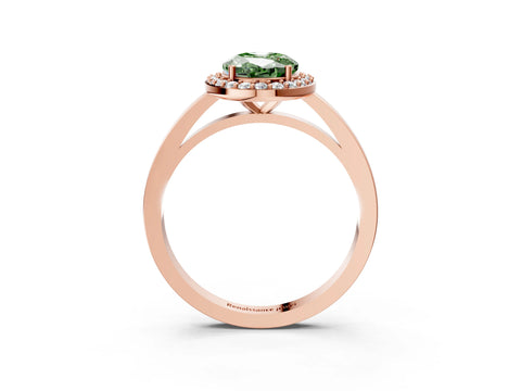 Rose gold Fancy Green Oval Cut Halo Diamond Ring with Solitaire Band and Prong Setting_3