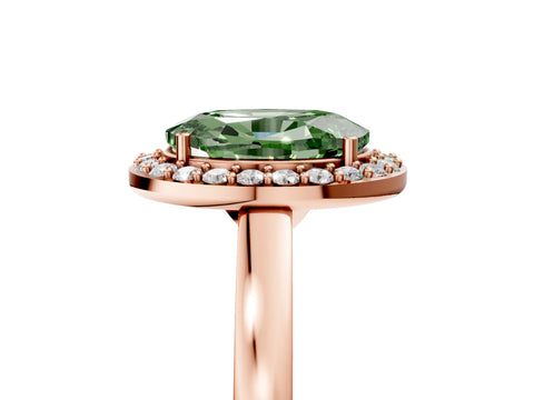 Rose gold Fancy Green Oval Cut Halo Diamond Ring with Solitaire Band and Prong Setting_5