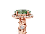 Rose gold Fancy Green Oval Cut Halo Diamond Solitaire with Filigree Band and Four-Prong Setting_17