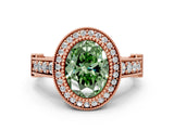 Rose gold Fancy Green Oval Cut Halo Diamond Split Shank Pave Ring