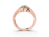 Rose gold Fancy Green Oval Cut Halo Diamond Split Shank Ring with Prong Setting_15
