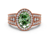 Rose gold Fancy Green Oval Cut Halo Diamond Split Shank Ring with Prong Setting_18