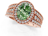 Rose gold Fancy Green Oval Cut Halo Diamond Split Shank Ring with Prong Setting_19