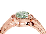 Rose gold Fancy Green Oval Cut Halo Diamond Split Shank Ring with Prong Setting_22