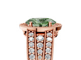 Rose gold Fancy Green Oval Cut Halo Diamond Split Shank Ring with Prong Setting_23
