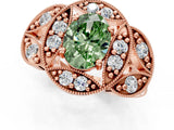 Rose gold Fancy Green Oval Cut Halo Milgrain Diamond Engagement Ring with Leaf Band and Four-Prong Setting_1
