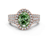 Rose gold Fancy Green Oval Cut Halo Pavé Diamond Engagement Ring with Split Shank and Four-Prong Setting_3