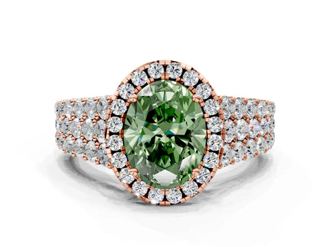 Rose gold Fancy Green Oval Cut Halo Pavé Diamond Engagement Ring with Split Shank and Four-Prong Setting_3